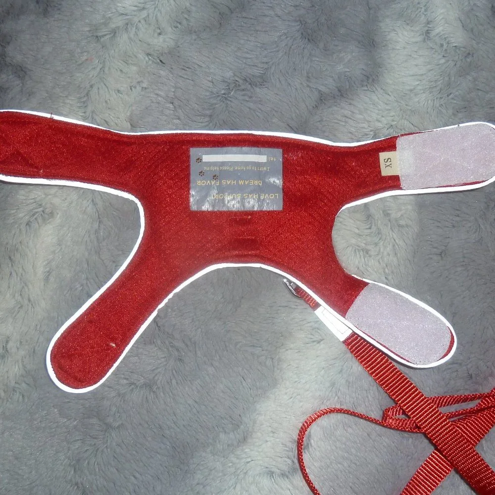 XS Dog or Cat Harness & Leash Set, Red with Black & White Dog Print, New